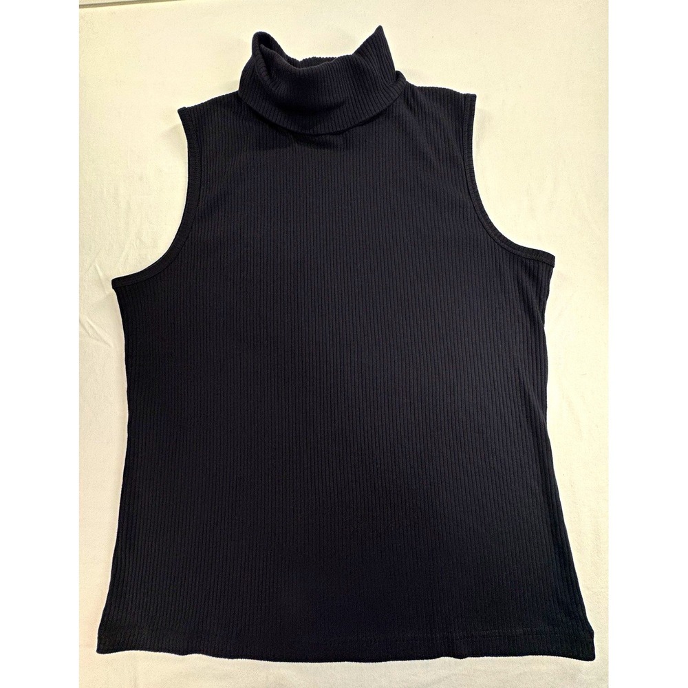 Extra Touch Women's Black Solid Ribbed Turtleneck Sleeveless Tank Top, Size 3X